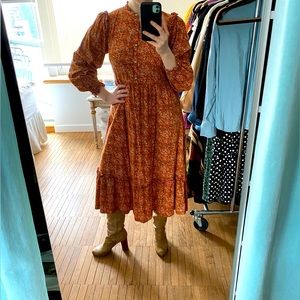 ORANGE PRAIRIE STYLE MIDI DRESS